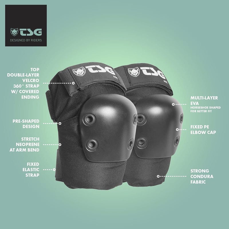 TSG Elbowpad Ace Protective Pads, Hardshell, EVA Foam, PE Elbow Cap, Tear Resistant Nylon, 360 Degree Wrap Strap, Pre Shaped, Horseshoe, Slip On, Pull Over, Skating, Downhill, Black - Image 3
